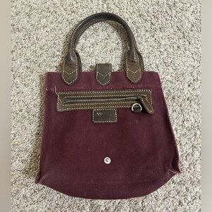 OSPREY London Burgundy Canvas Mini Travel Bag Brown Leather Trim Y2K India Snap